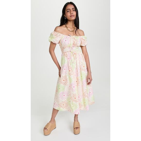 LIKELY Rena Off-Shoulder Puff Sleeve Floral Midi Dress - Picture 1 of 16